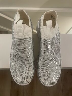 Anne Klein White Crystal Slip-On Knit Sneakers